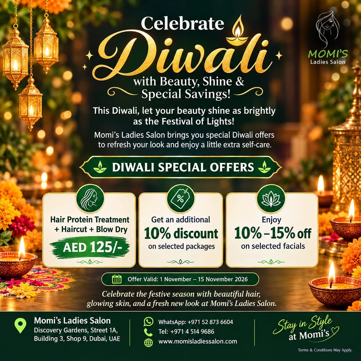 diwali deals 2026 momis ladies salon in discovery gardens dubai